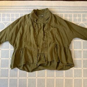 Anthropologie Green Linen Top